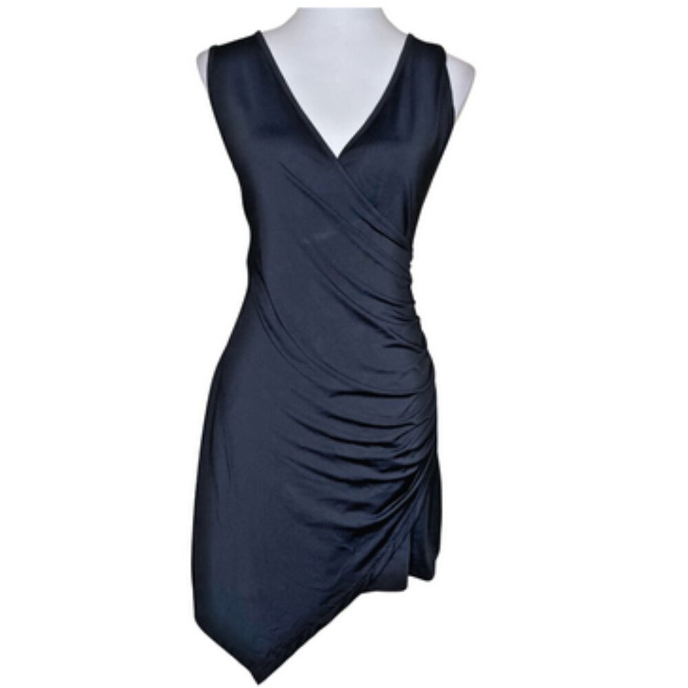 Gracyoga Black Ruched Asymmetrical Wrap Bodycon Dress Size XL